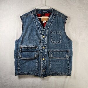 Vintage GAP Denim Work Vest M Forest Fit Lined 90s Acid Wash Utility Rugged Y2K‎